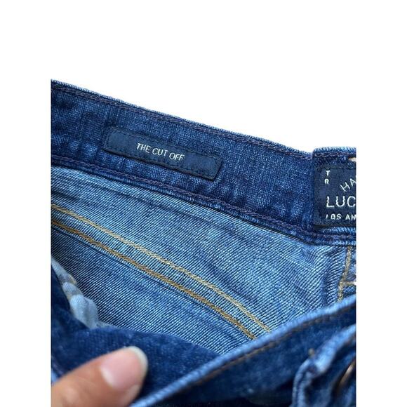 Lucky Brand The Roll Up Cut Off Jean Shorts Boho Aztec Embroidery Sz 4/27 - Picture 3 of 4